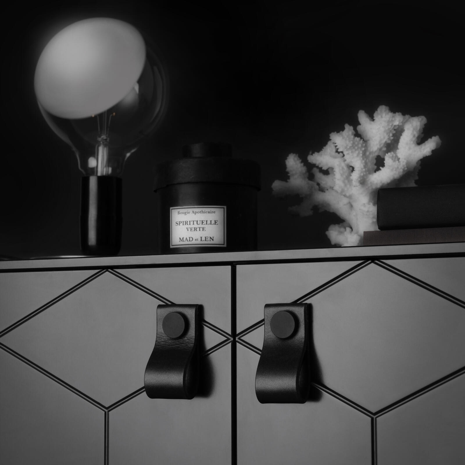 Black leather handles on textured, black fronts from Superfront